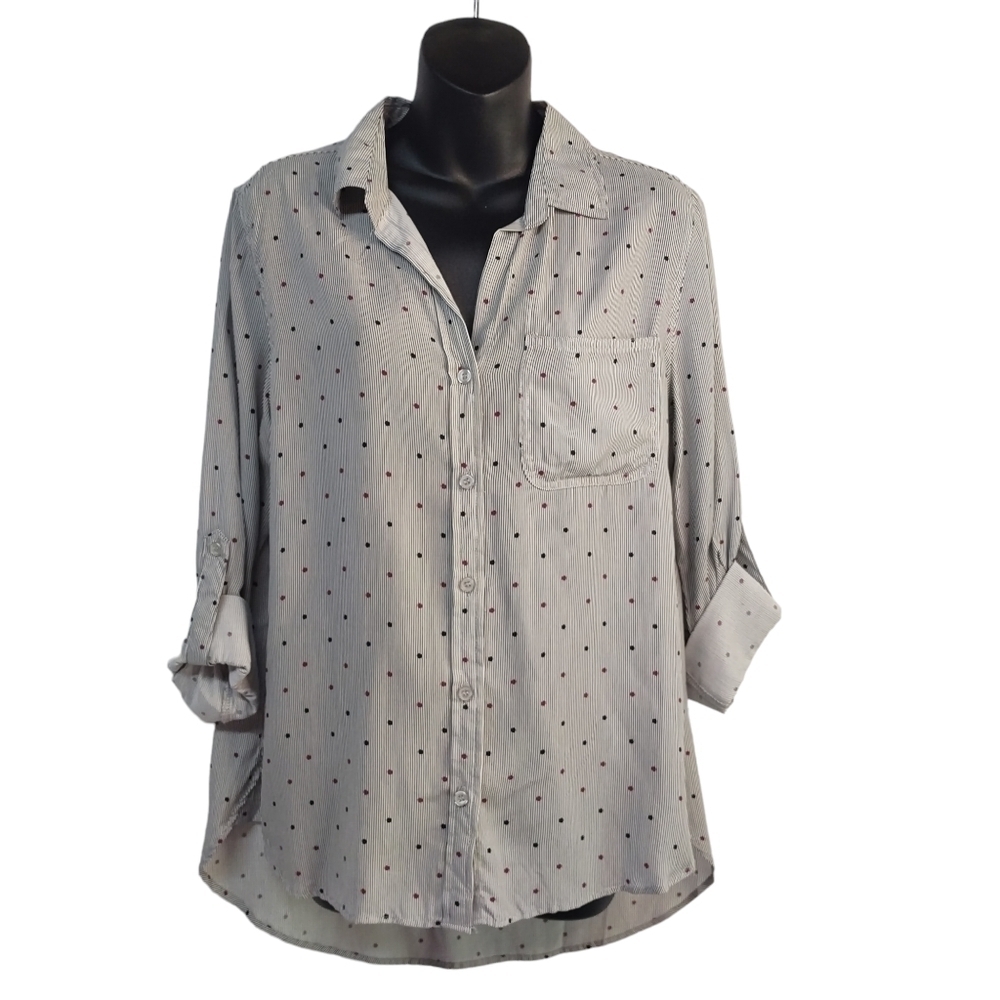 Velvet Heart Shirt Women's Button Up White Black Roll-Up Sleeve Button SZ M  NWT